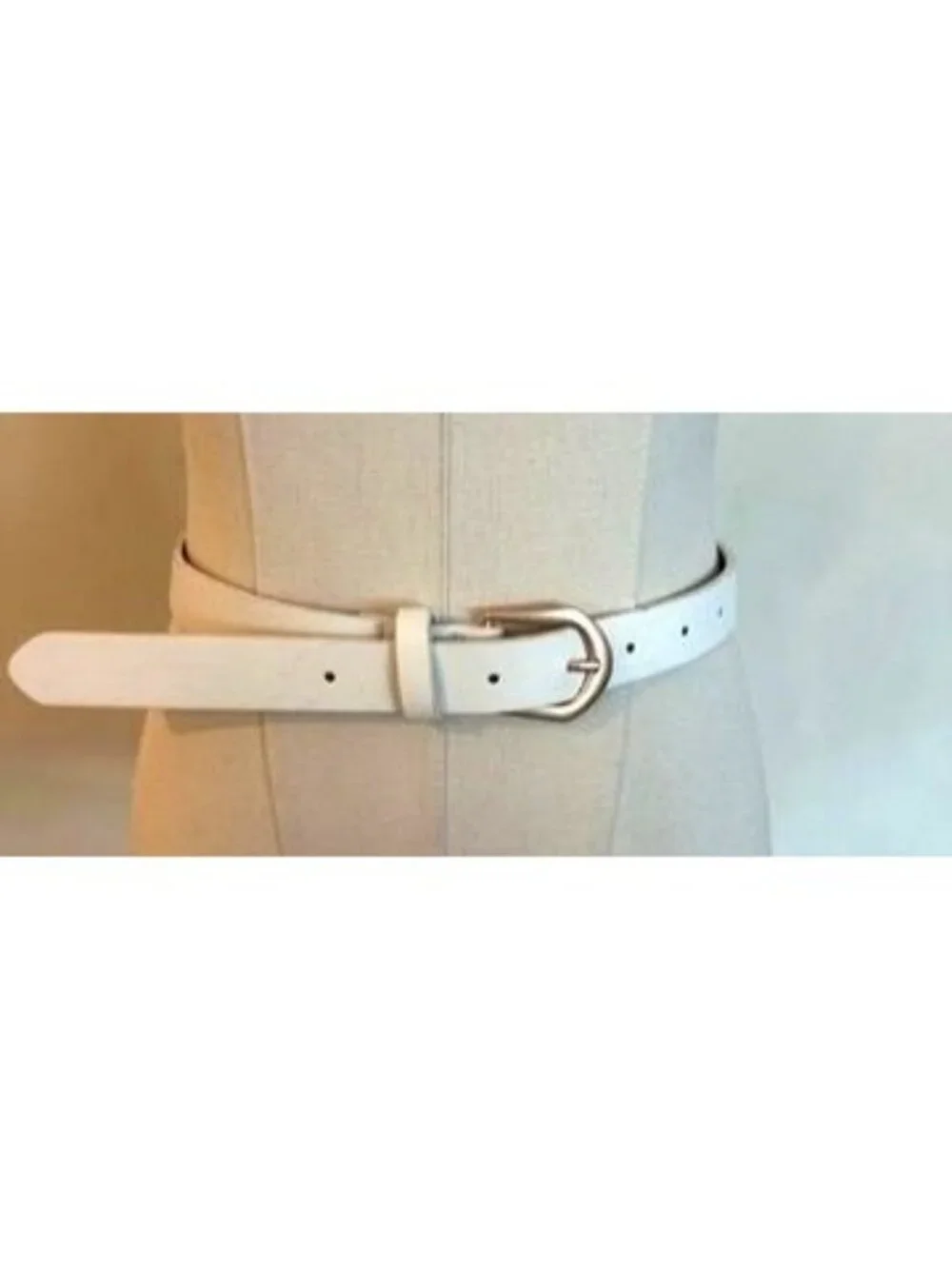 White Faux Leather Belt With Gold Buckle Adjustable Length 1.5